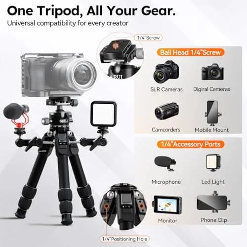 Sirui AM-203S+G0 Aluminum Desktop Tripod with Ball Head | 15kg (33lbs) Load Capacity, 42.5cm (16.7") Max Height thumbnail 7