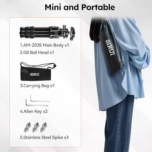 Sirui AM-203S+G0 Aluminum Desktop Tripod with Ball Head | 15kg (33lbs) Load Capacity, 42.5cm (16.7") Max Height thumbnail 8