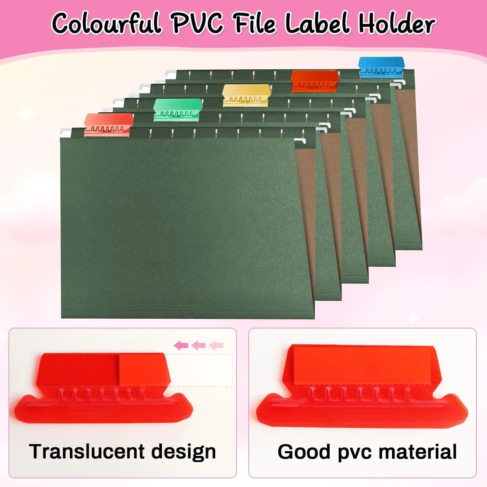 Selizo Hanging File Folder Tabs & Inserts 2" Wide, Multicolor | 100 Sets for Easy Organization - view 5