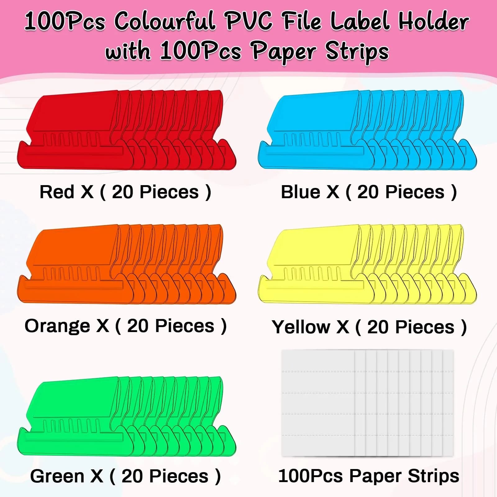 Selizo Hanging File Folder Tabs & Inserts 2" Wide, Multicolor | 100 Sets for Easy Organization - view 2