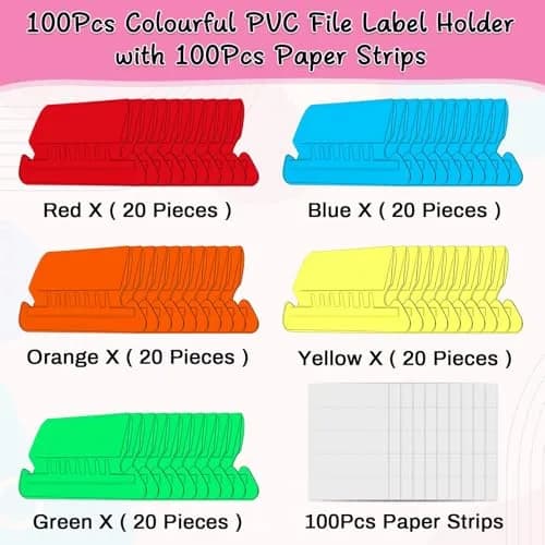 Selizo Hanging File Folder Tabs & Inserts 2" Wide, Multicolor | 100 Sets for Easy Organization thumbnail 2