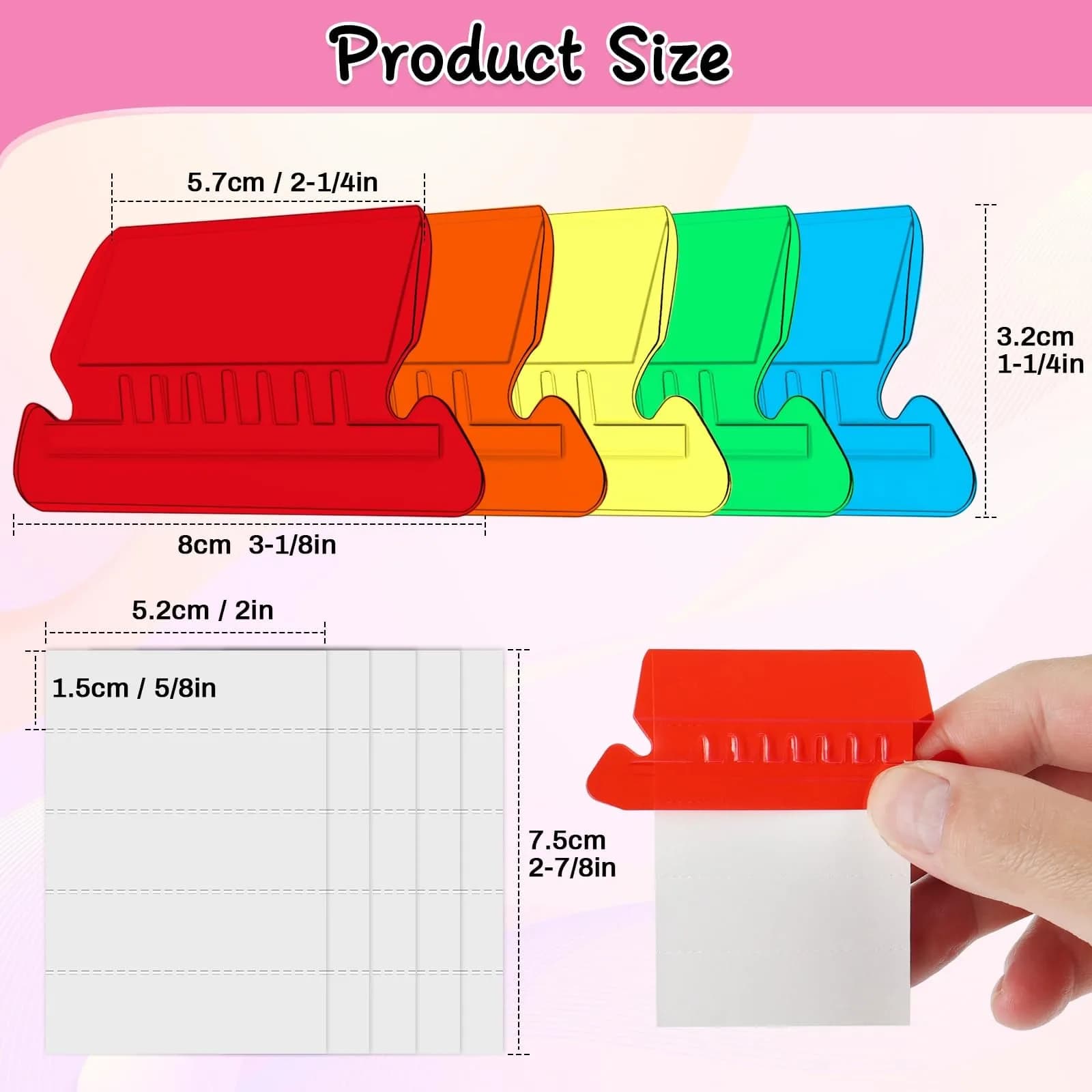 Selizo Hanging File Folder Tabs & Inserts 2" Wide, Multicolor | 100 Sets for Easy Organization - view 3