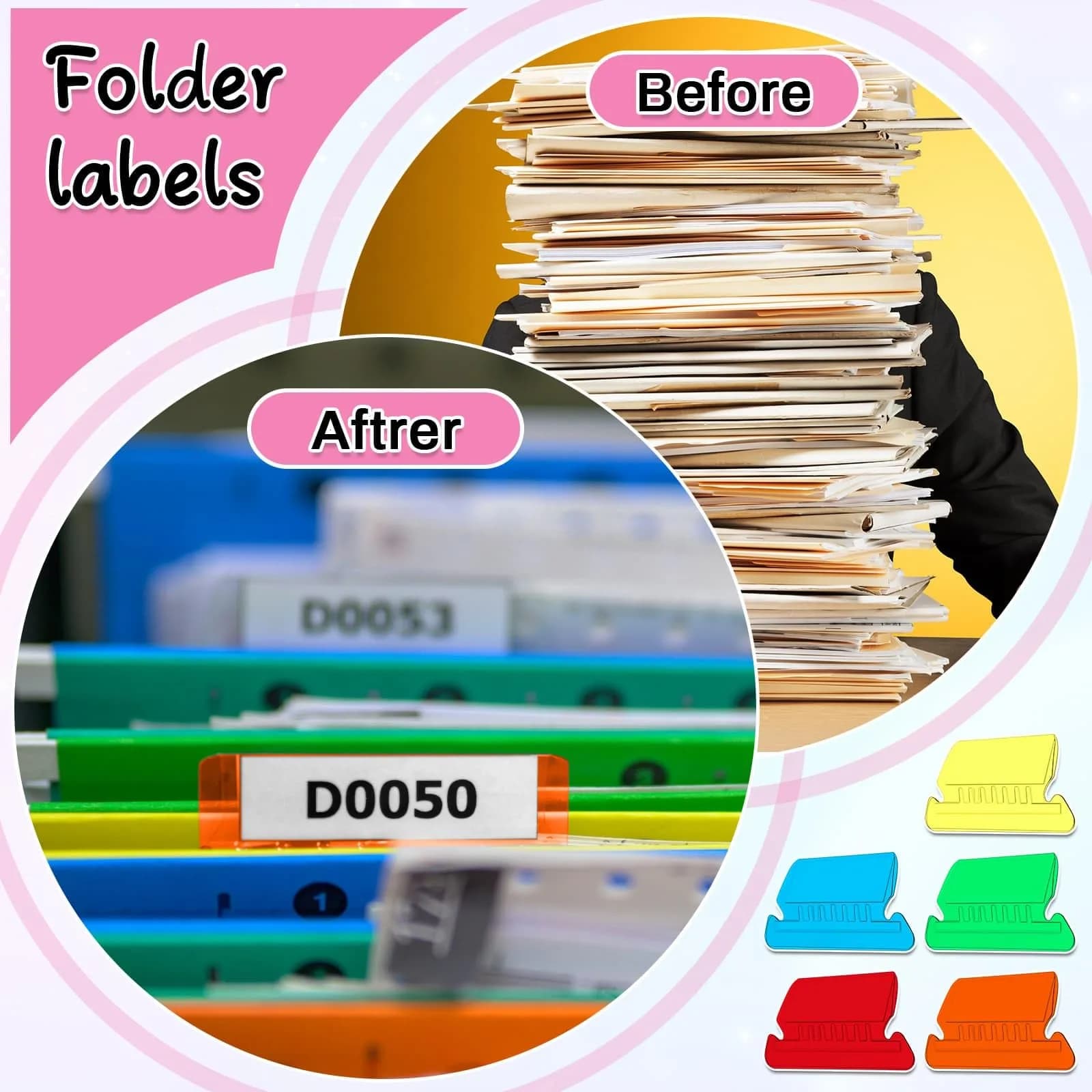 Selizo Hanging File Folder Tabs & Inserts 2" Wide, Multicolor | 100 Sets for Easy Organization - view 4