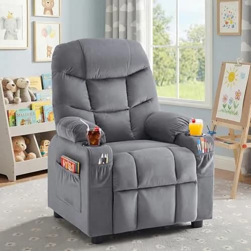 SNUGWAY Kids Recliner Chair Velvet Reclining Toddler Push Back Big Sofa Ages 3-12 | Ergonomic & Durable thumbnail 1