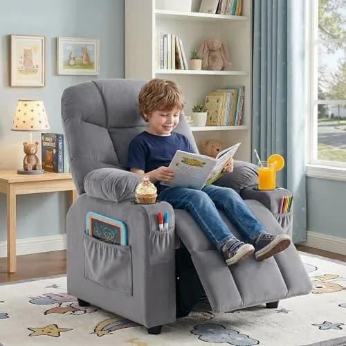 SNUGWAY Kids Recliner Chair Velvet Reclining Toddler Push Back Big Sofa Ages 3-12 | Ergonomic & Durable thumbnail 4