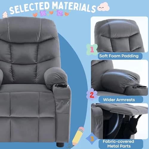 SNUGWAY Kids Recliner Chair Velvet Reclining Toddler Push Back Big Sofa Ages 3-12 | Ergonomic & Durable thumbnail 7