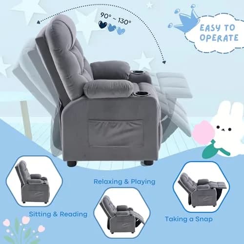 SNUGWAY Kids Recliner Chair Velvet Reclining Toddler Push Back Big Sofa Ages 3-12 | Ergonomic & Durable thumbnail 9