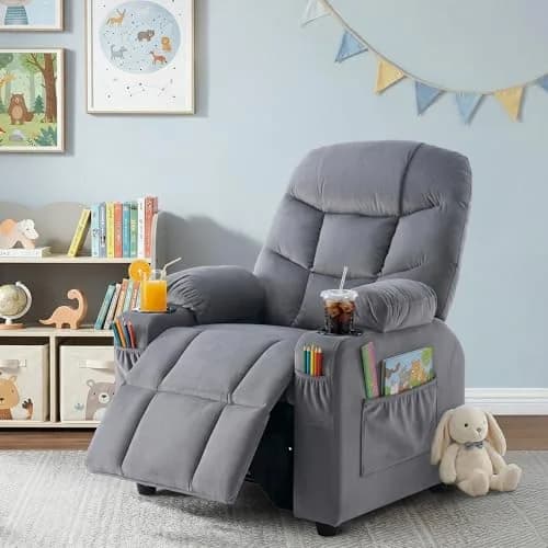SNUGWAY Kids Recliner Chair Velvet Reclining Toddler Push Back Big Sofa Ages 3-12 | Ergonomic & Durable thumbnail 2