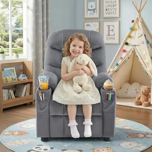 SNUGWAY Kids Recliner Chair Velvet Reclining Toddler Push Back Big Sofa Ages 3-12 | Ergonomic & Durable thumbnail 3