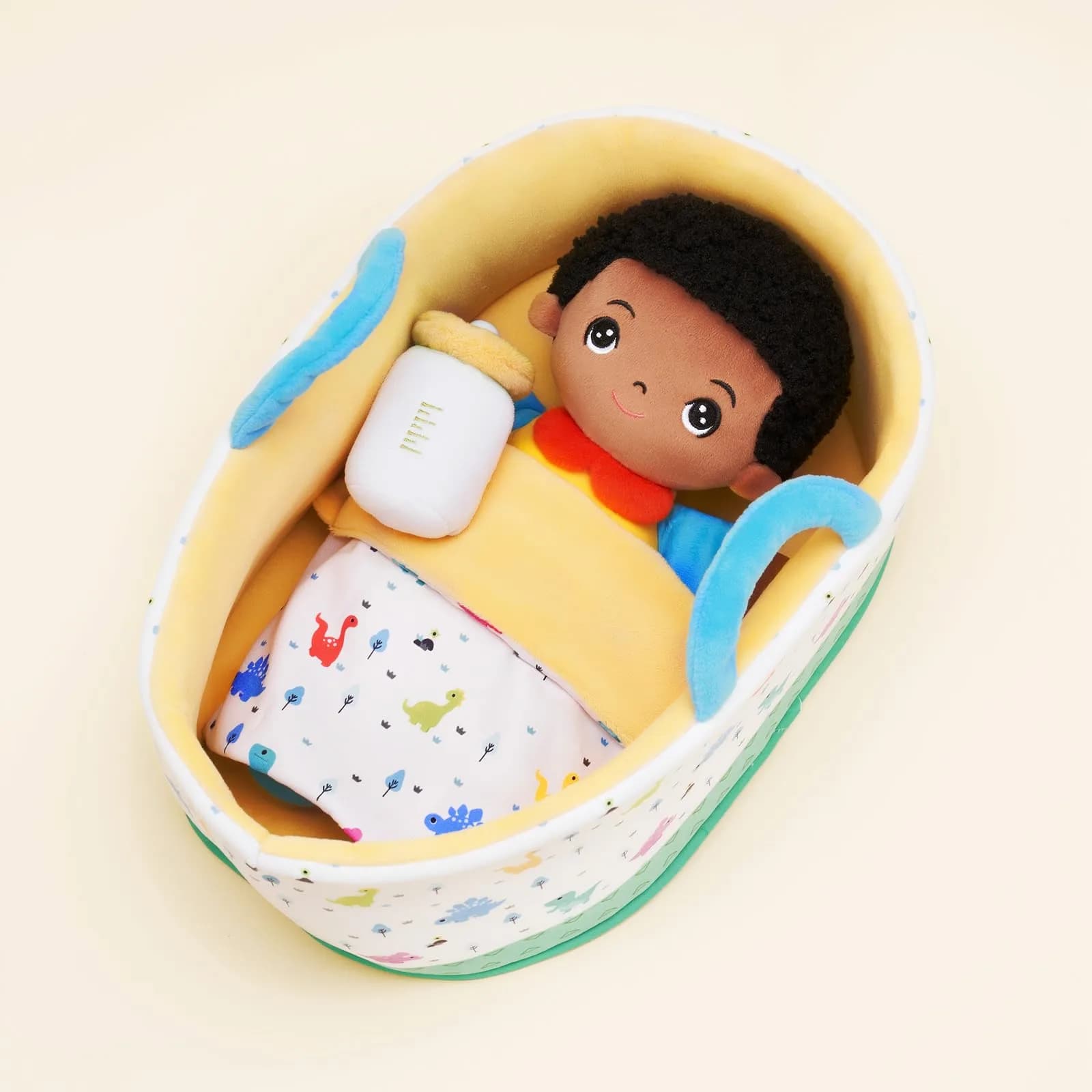 OUOZZZ Soft Black Baby Boy Doll with Bassinet & Accessories, 10-Inch Plush Figure for Toddlers | Educational & Safe Play - view 2