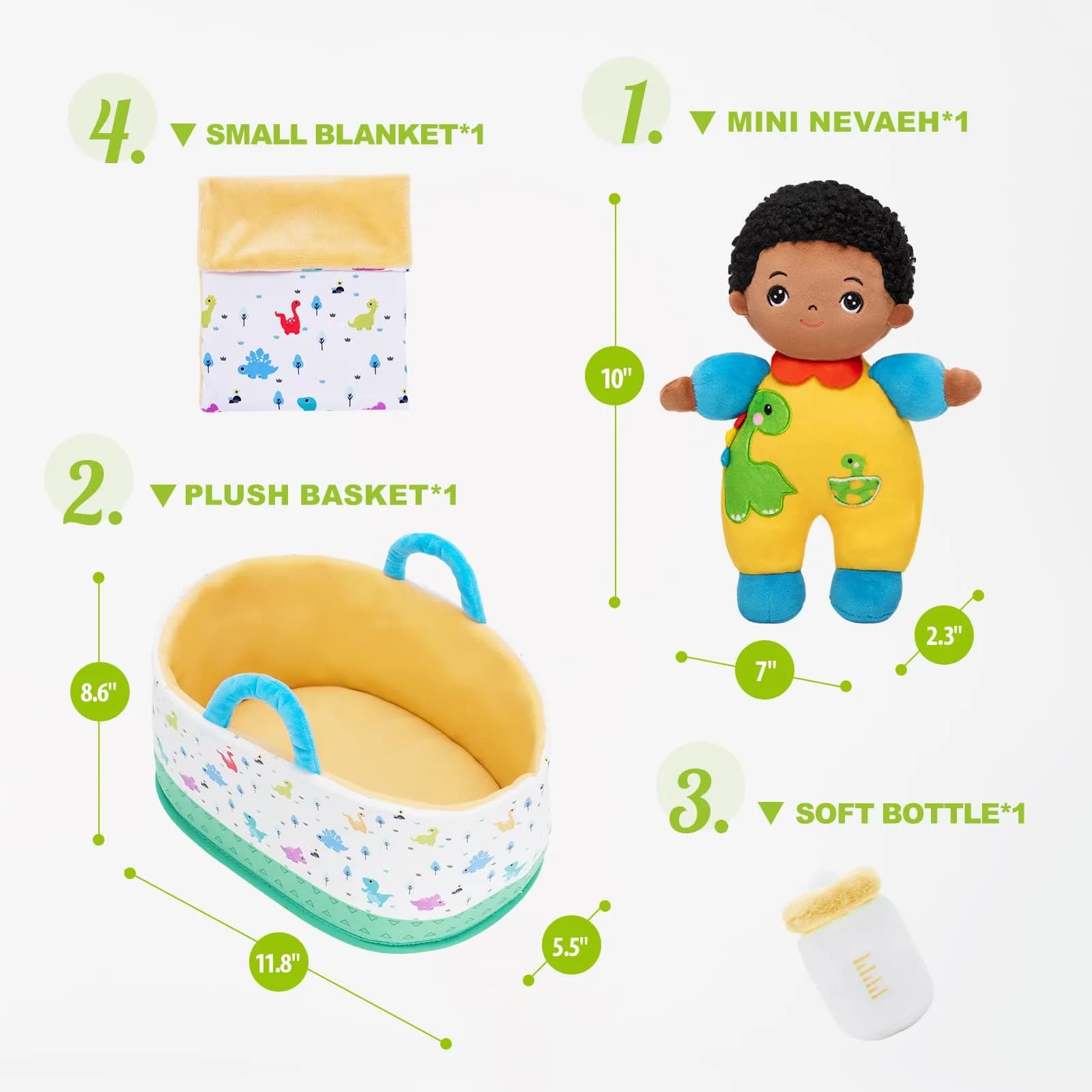 OUOZZZ Soft Black Baby Boy Doll with Bassinet & Accessories, 10-Inch Plush Figure for Toddlers | Educational & Safe Play - view 4