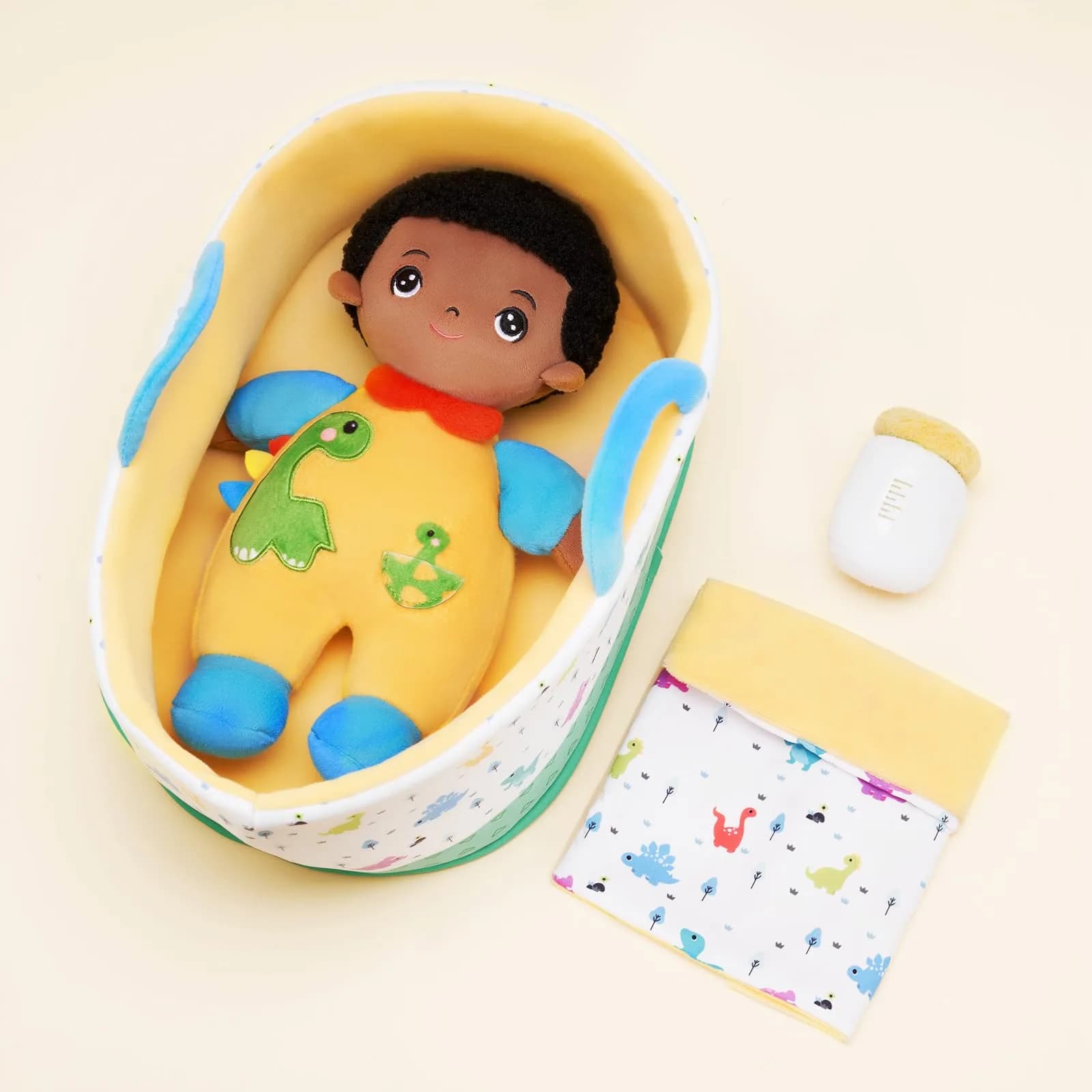 OUOZZZ Soft Black Baby Boy Doll with Bassinet & Accessories, 10-Inch Plush Figure for Toddlers | Educational & Safe Play - view 6