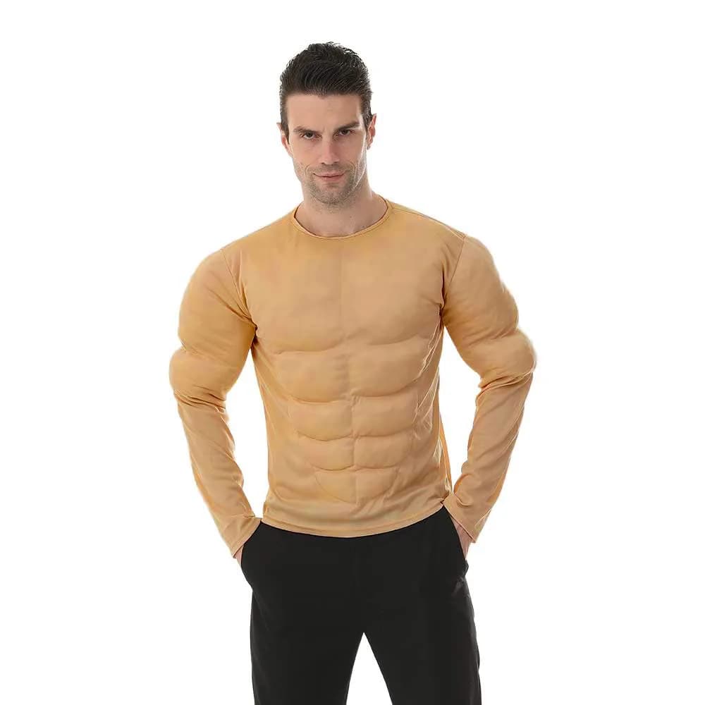 EraSpooky Men Muscle Shirt Bodybuilder Halloween Costume Accessory for Adult Muscle Shirt Padded Khaki | Cosplay & Costume