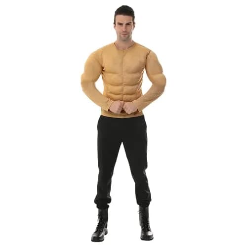 EraSpooky Men Muscle Shirt Bodybuilder Halloween Costume Accessory for Adult Muscle Shirt Padded Khaki | Cosplay & Costume thumbnail 4