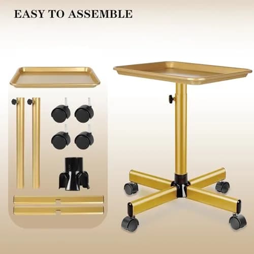lailelaodi Utility Cart on Wheels Adjustable Height Gold | Salon & Spa Storage thumbnail 7