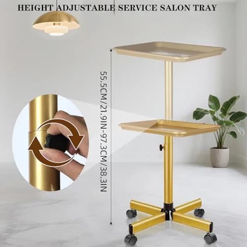 lailelaodi Utility Cart on Wheels Adjustable Height Gold | Salon & Spa Storage thumbnail 2