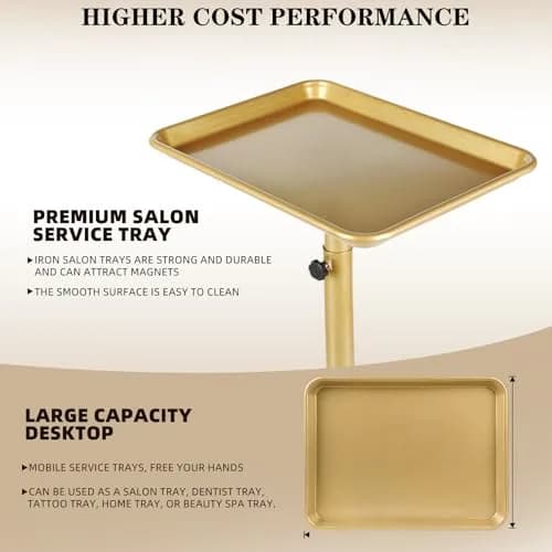 lailelaodi Utility Cart on Wheels Adjustable Height Gold | Salon & Spa Storage thumbnail 3