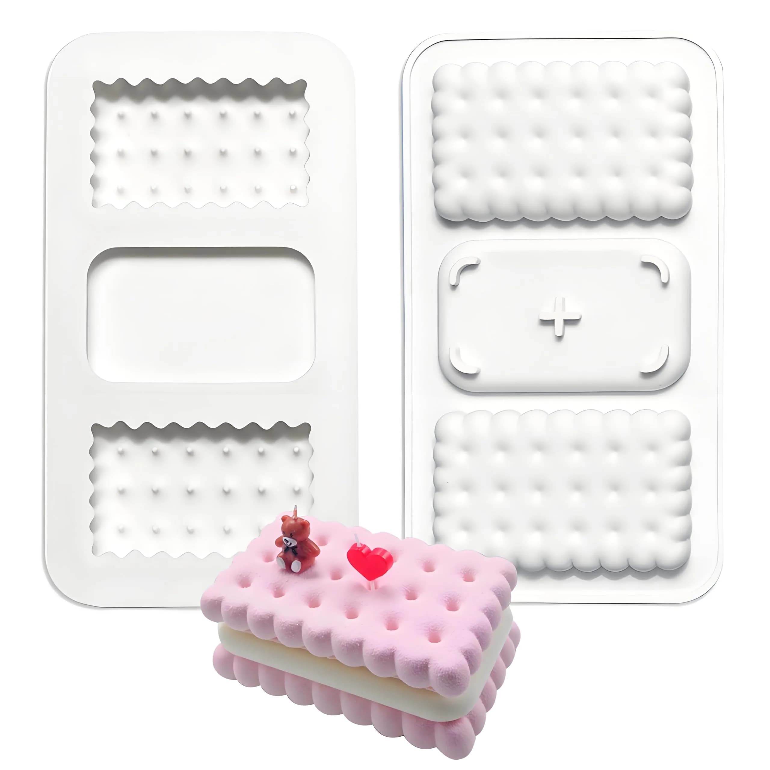 Fchil Silicone Cookie Biscuit Mold for Ice Cream Sandwich Cake | Non-Stick, 2 Cavities, White — white(QY158)
