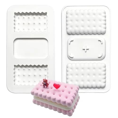 Fchil Silicone Cookie Biscuit Mold for Ice Cream Sandwich Cake | Non-Stick, 2 Cavities, White thumbnail 1