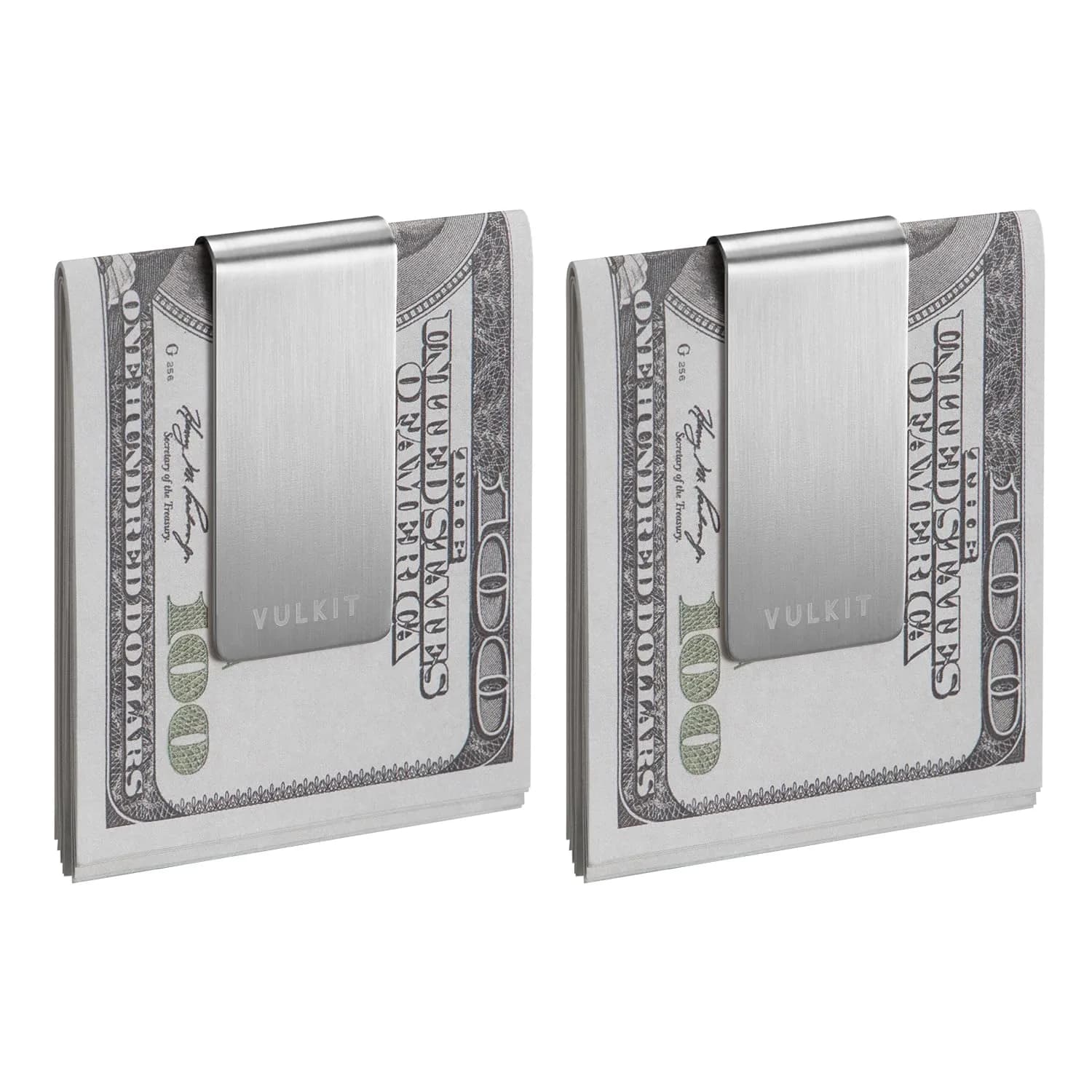 VULKIT Stainless Steel Money Clips 2Pcs | Slim Cash Holder for Men | 5.5 cm (2.1 inch) — Silver-2pcs