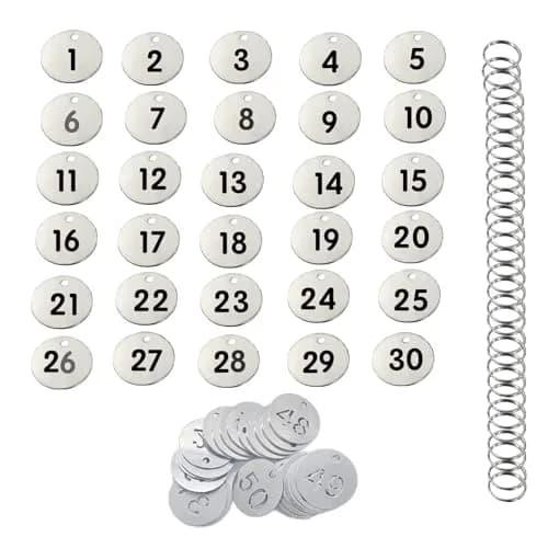 Wzttdm Stainless Steel Numbered Tags, Round Metal Key Tags with Rings (1-50) | Durable, Corrosion-Resistant thumbnail 1