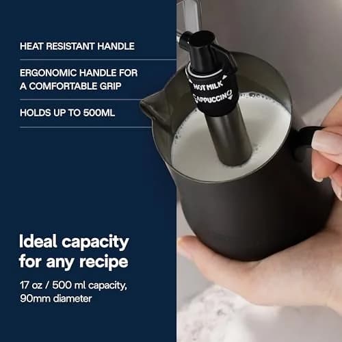 De'Longhi Matte Black Stainless Steel Milk Frothing Pitcher 500ml (17 oz) | Perfect Pour Control for Latte Art thumbnail 4