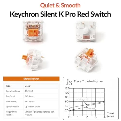 Keychron K10 Full Size 104 Keys Wireless Mechanical Keyboard with Keychron Silent K Pro Red Switch, White LED Backlight, Mac/Windows Compatibility thumbnail 5
