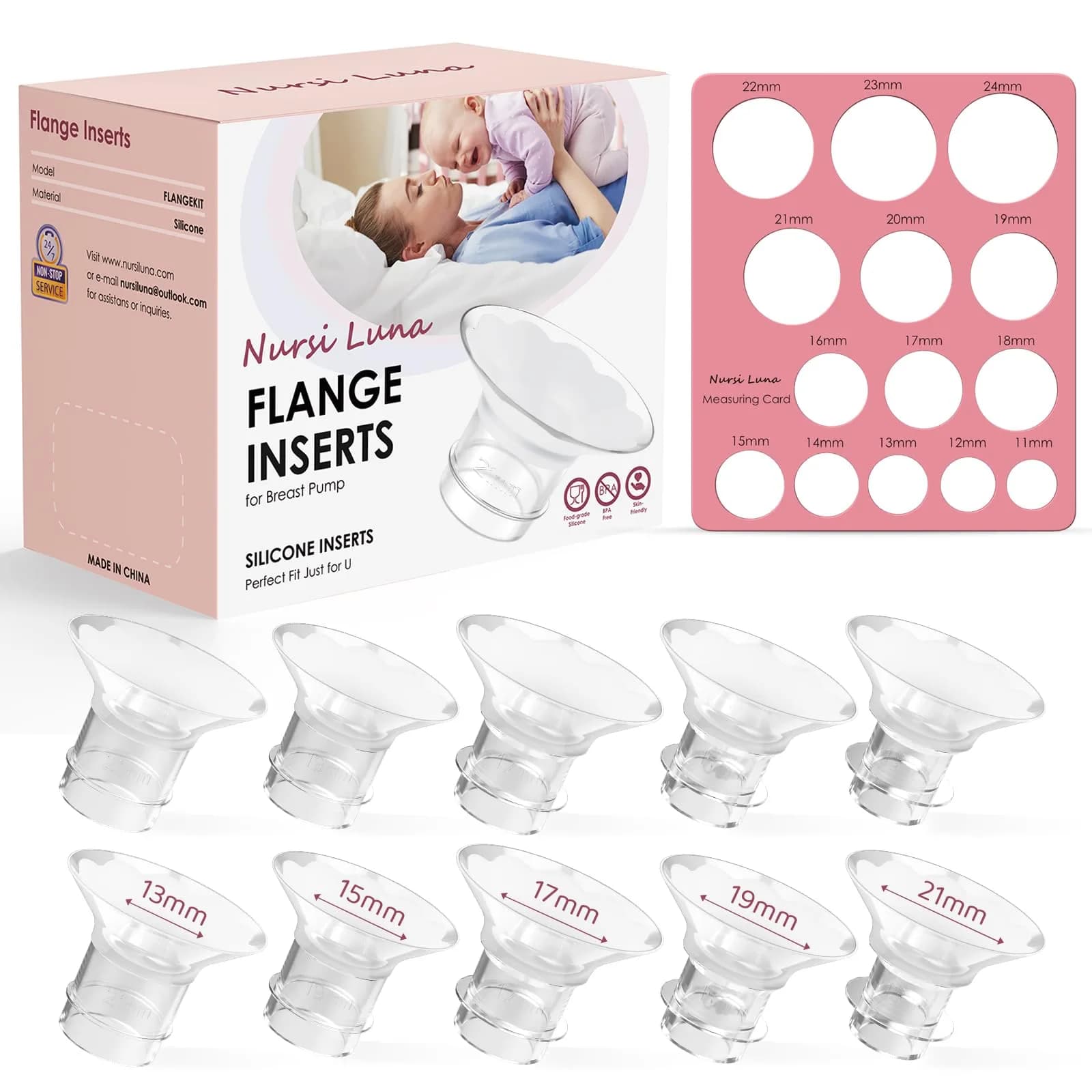 Nursi Luna Flange Sizing Kit for 24mm Breast Pumps, 10PCS | IBCLC-Developed for Better Fit — Flange Sizing Kit