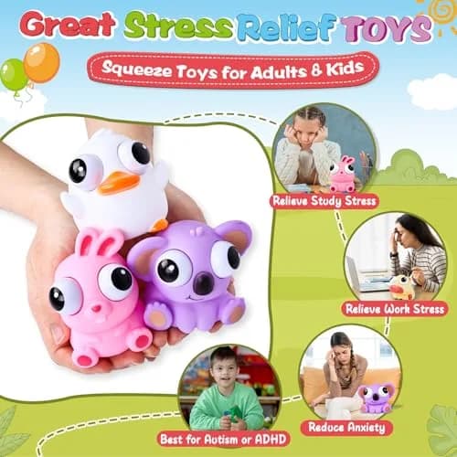 VESPRO 8 Pack Animal Squishy Fidget Toys | Pop Out Eyes Toy, Easter Basket Stuffers, Party Favors, Goodie Bag Stuffers and Classroom Prizes (8 Count) thumbnail 4