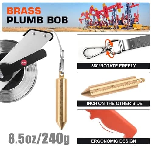 Cekegon Oil Gauging Tape, 10M (33ft) with Brass Plumb Bob | Rust-Resistant Dual-Scale Measurement thumbnail 5
