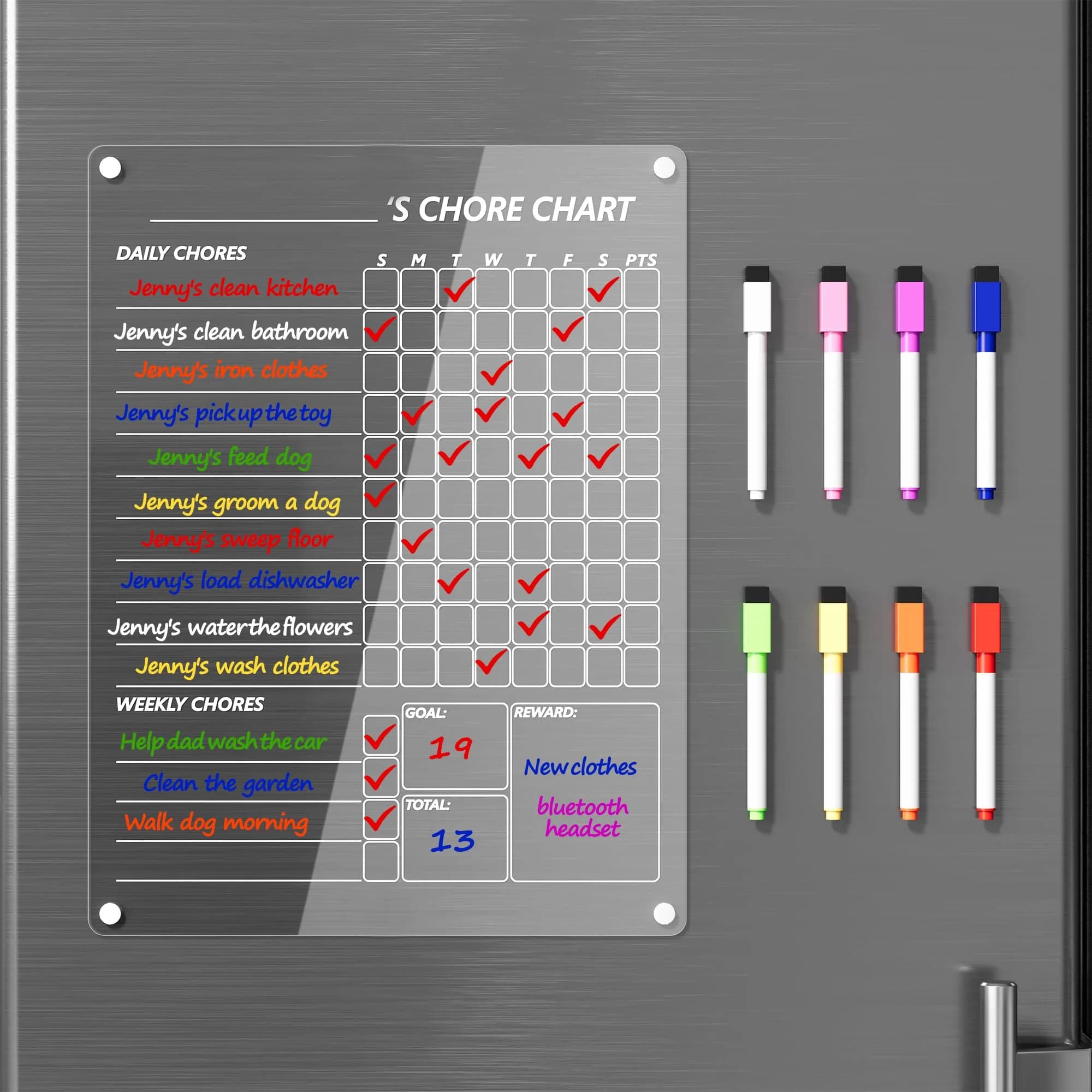 Neatsure Acrylic Magnetic Chore Chart for Fridge, 12"x9" | Clear Dry Erase Planning Board for Teens & Family - main product image