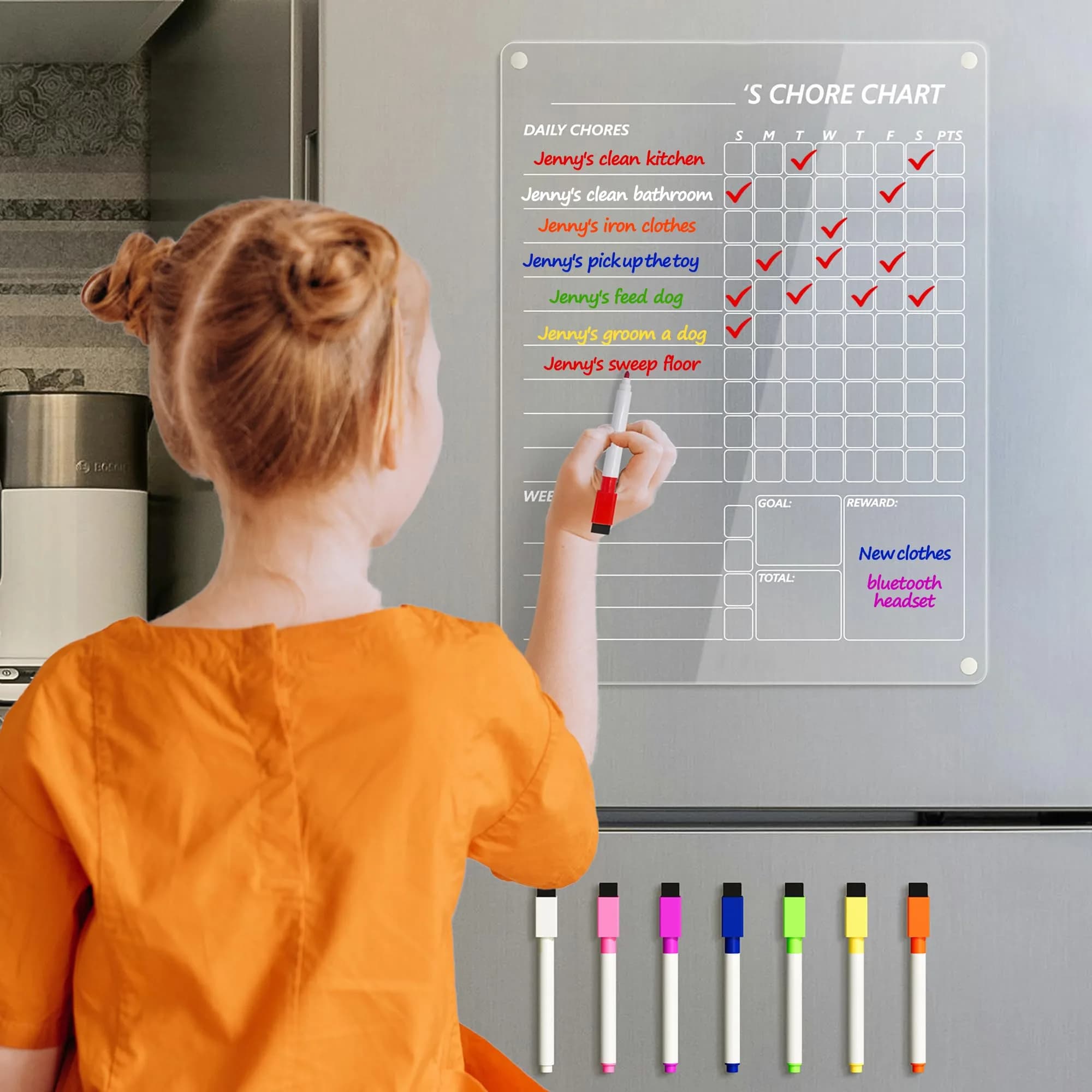 Neatsure Acrylic Magnetic Chore Chart for Fridge, 12"x9" | Clear Dry Erase Planning Board for Teens & Family - view 2