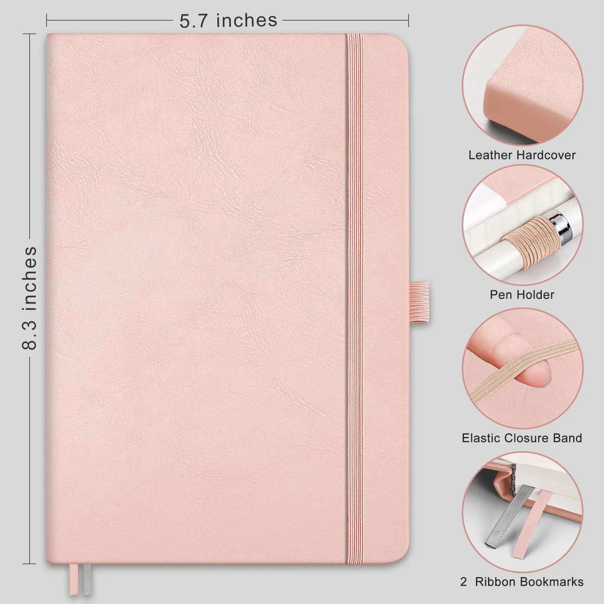 RETTACY Graph Grid Paper Notebook, A5 Size (5.7'' x 8.3'') 192 Pages, 5 Squares/Inch, Rose Gold Leather Hardcover, 100 GSM Thick Paper thumbnail 2