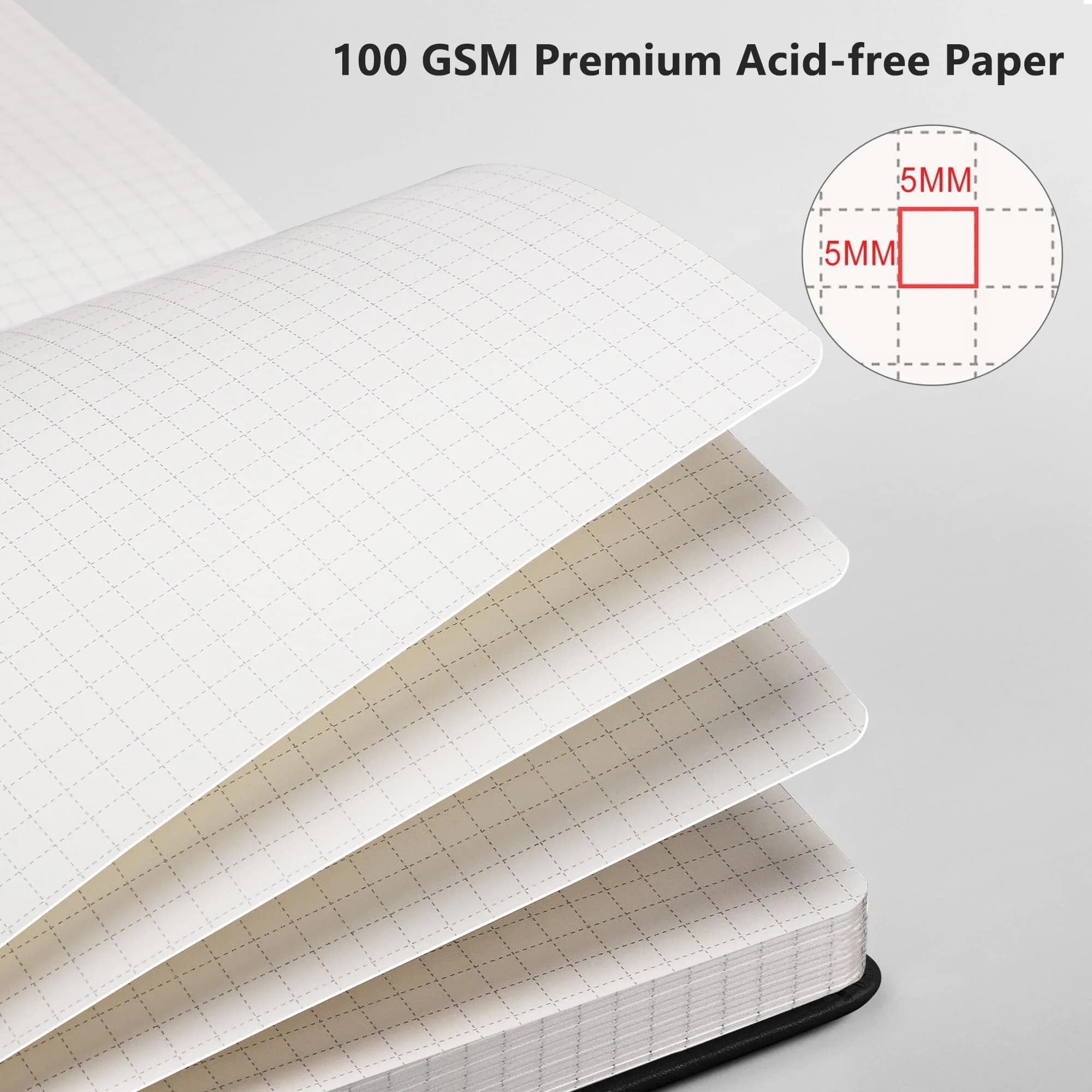 RETTACY Graph Grid Paper Notebook, A5 Size (5.7'' x 8.3'') 192 Pages, 5 Squares/Inch, Rose Gold Leather Hardcover, 100 GSM Thick Paper thumbnail 3