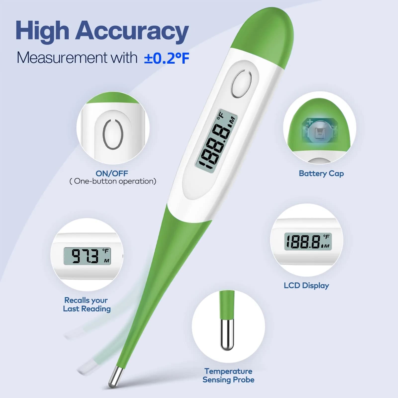 Boncare Digital Oral Thermometer Green | Fast 10-Second Reading for Adults, Kids, and Pets - view 3