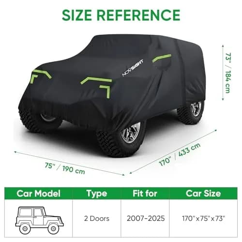 NOVSIGHT Jeep Wrangler Cover 2 Door Waterproof | Heavy-Duty All Weather Protection thumbnail 8