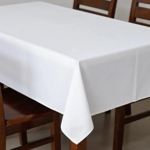 MRJ Polyester Tablecloth 60 x 84 Inch White Rectangle | Washable Fabric Cover for Dining thumbnail 1