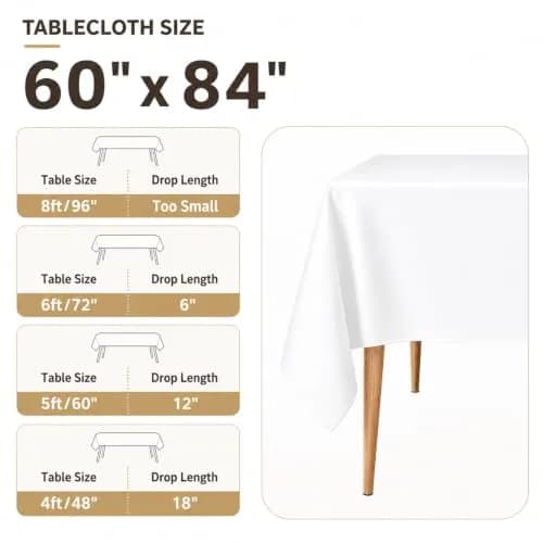 MRJ Polyester Tablecloth 60 x 84 Inch White Rectangle | Washable Fabric Cover for Dining thumbnail 4
