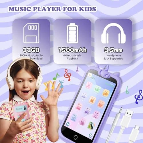 E teacher Kids Toys Phone Purple 3.97" Touchscreen | Educational Games & Camera thumbnail 3