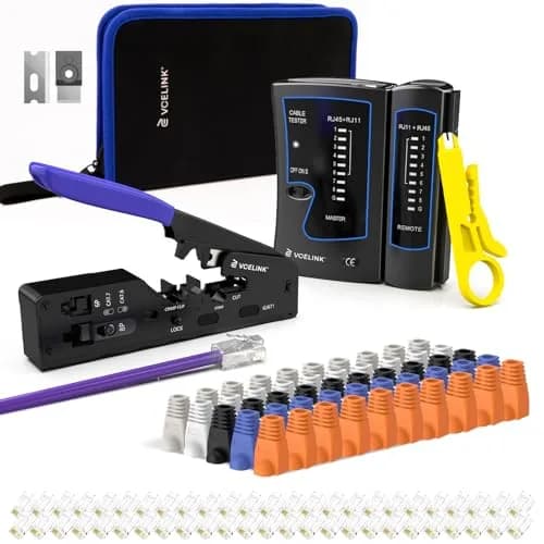 VCELINK RJ45 Crimp Tool Kit with LAN Tester & 50 Connectors | All-in-One Network Solution for Cat6, Cat5e, RJ11 thumbnail 1