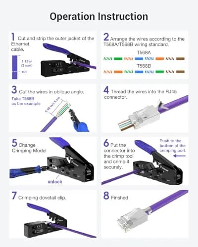 VCELINK RJ45 Crimp Tool Kit with LAN Tester & 50 Connectors | All-in-One Network Solution for Cat6, Cat5e, RJ11 thumbnail 6