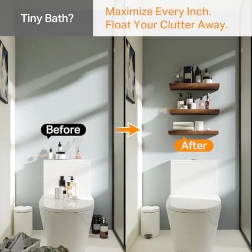 BAYKA Rustic Brown Floating Shelves, 15.7in (39.9cm) Wide, Set of 3 | Sturdy Engineered Wood Wall Mount Shelf for Bathroom, Kitchen, Living Room thumbnail 6