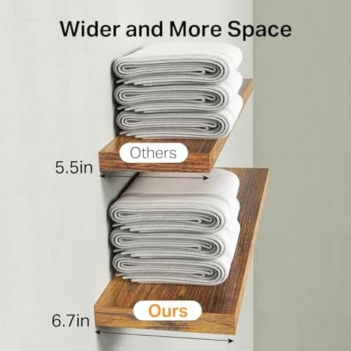 BAYKA Rustic Brown Floating Shelves, 15.7in (39.9cm) Wide, Set of 3 | Sturdy Engineered Wood Wall Mount Shelf for Bathroom, Kitchen, Living Room thumbnail 4