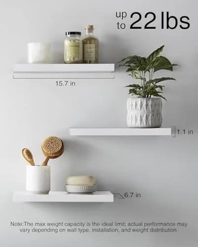 BAYKA White Floating Shelves 15.7in (39.6cm) x 6.7in (17cm) x 1.1in (2.8cm), Set of 3, Wall Mounted for Wall Decor | Modern Minimalist Style thumbnail 5