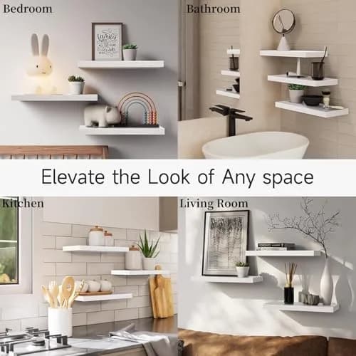 BAYKA White Floating Shelves 15.7in (39.6cm) x 6.7in (17cm) x 1.1in (2.8cm), Set of 3, Wall Mounted for Wall Decor | Modern Minimalist Style thumbnail 7