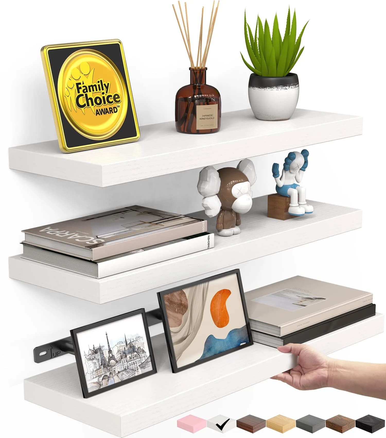 BAYKA Grey Floating Shelves 22.5in (57.15cm) x 6.7in (17.02cm) x 1.1in (2.79cm), Set of 3 | Modern Minimalist Style — C. White - Modern Minimalist Style