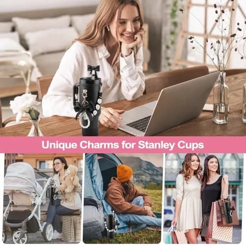 RONGFY Black Bow Accessories Set for Stanley Tumbler | 6-Piece Set with Handle Strap, Boot, Straw Cover thumbnail 3