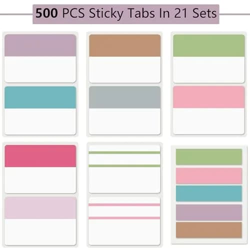 ELII 500 PCS Sticky Tabs 2 Inch Index Tabs, Page Markers File Tabs | 10 Pastel Colors, 2 Sizes thumbnail 2