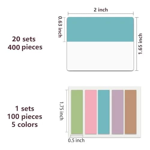 ELII 500 PCS Sticky Tabs 2 Inch Index Tabs, Page Markers File Tabs | 10 Pastel Colors, 2 Sizes thumbnail 3