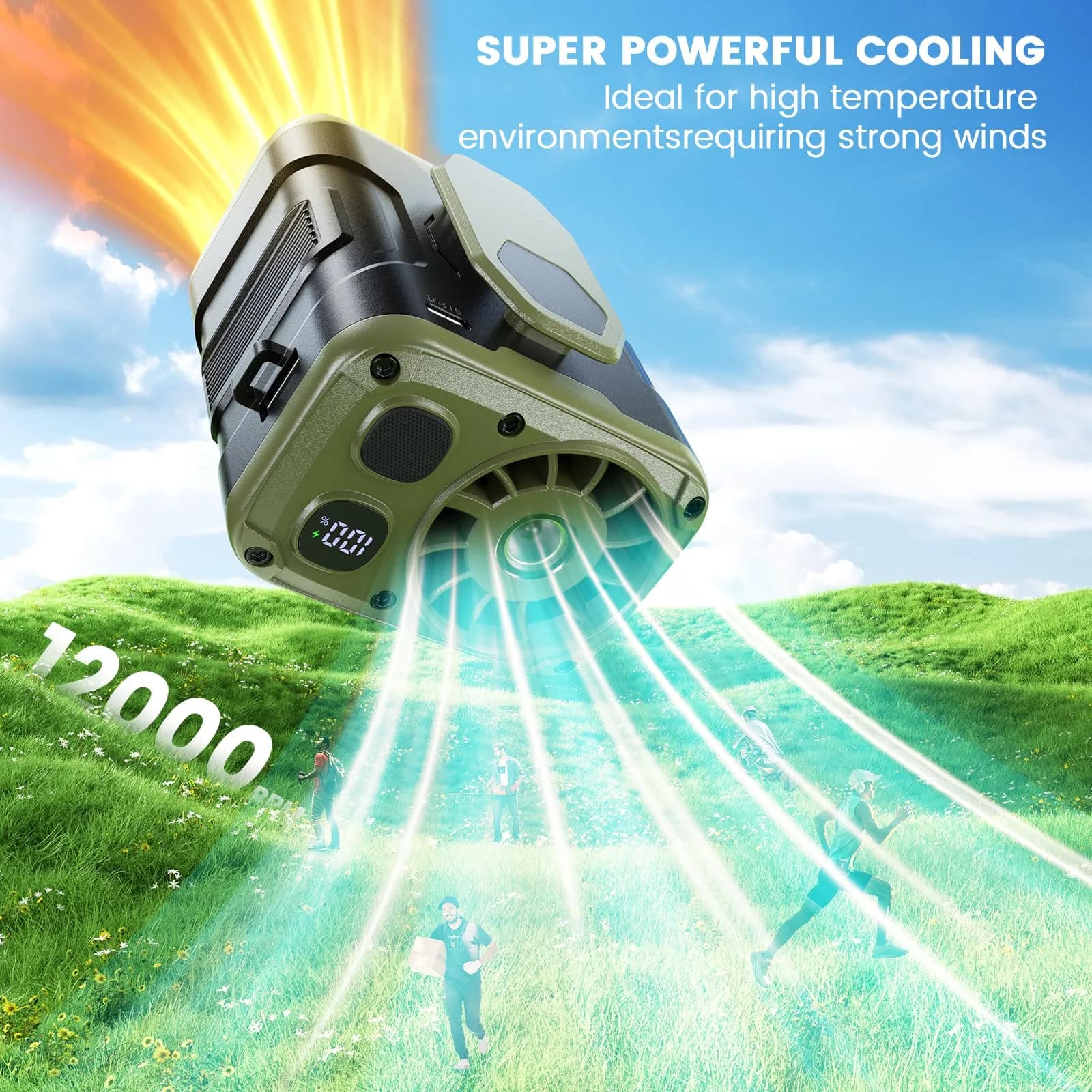 coldSky Upgraded Waist Fan 5 Speeds Clip On Fan, 24 Hrs Cooling, Green | 10000mAh Battery - view 2